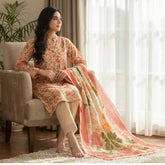 Soft Coral Printed 3-Piece Suit