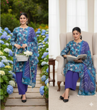 Oceanic Bloom 3-piece unstitched suit