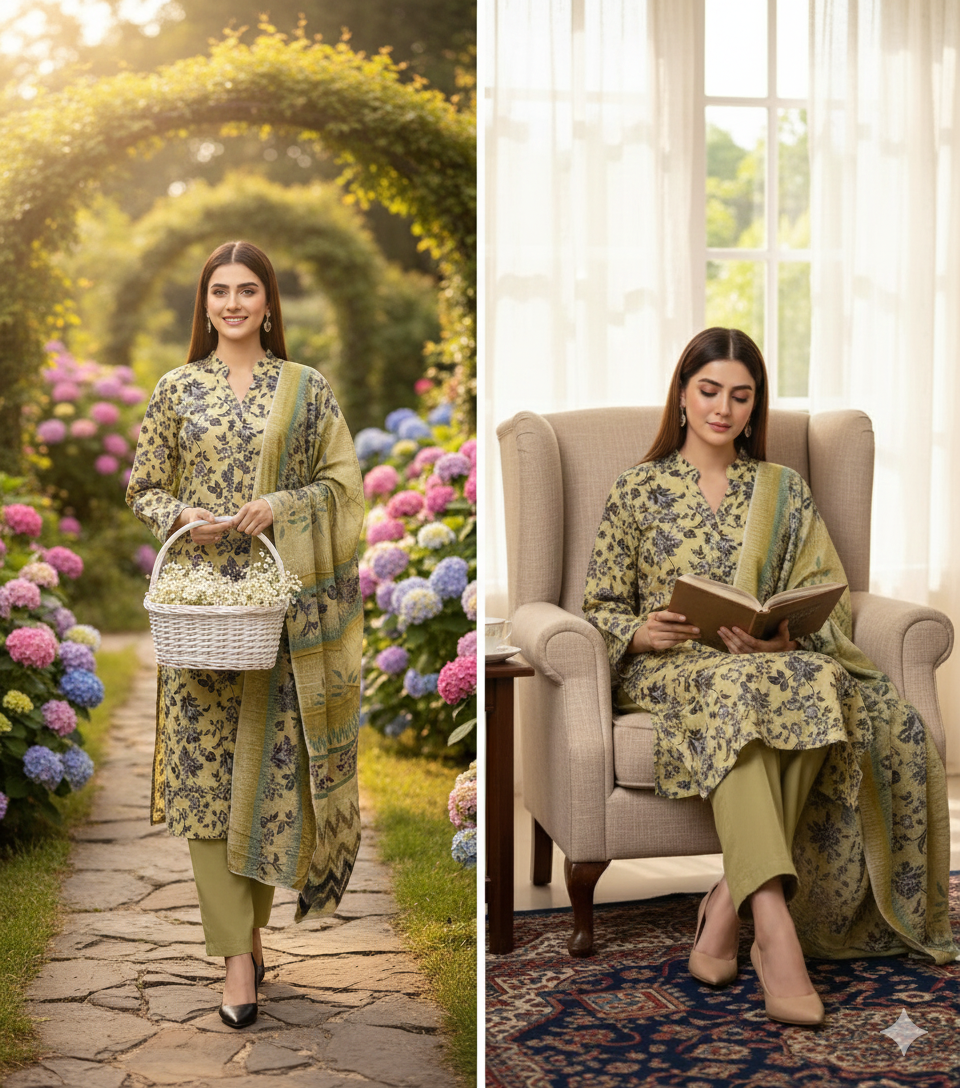 The Olive Grove Muse 3-piece unstitched suit.
