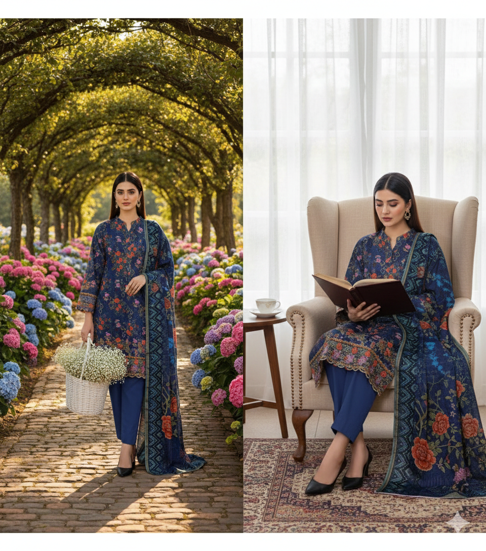 Indigo Royale 3-piece unstitched suit.