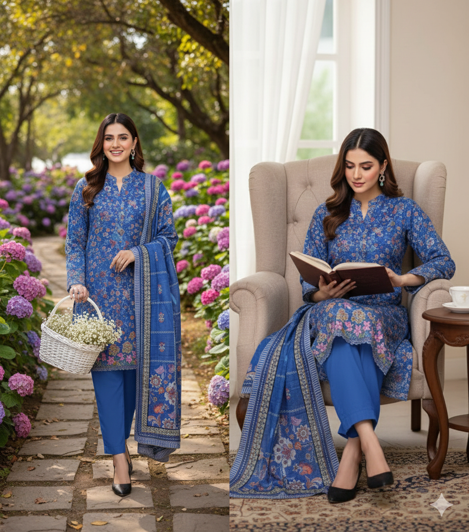 Persian Blue Muse 3-piece unstitched suit.
