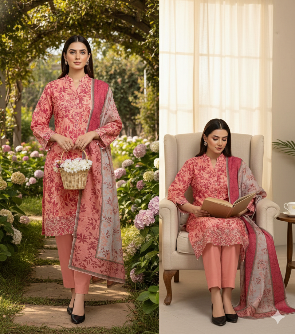 Coral Petal 3-piece unstitched suit